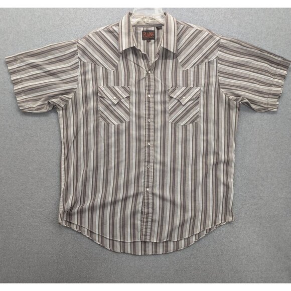 Plains Western Wear Shirt Mens XL Brown Stripe Pearl Snap Cowboy Rodeo Retro - Picture 1 of 11